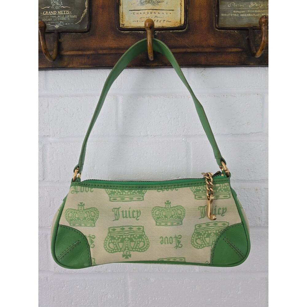 Juicy Couture Vintage Y2K Mini Green Monogram Crown Baguette Shoulder Bag